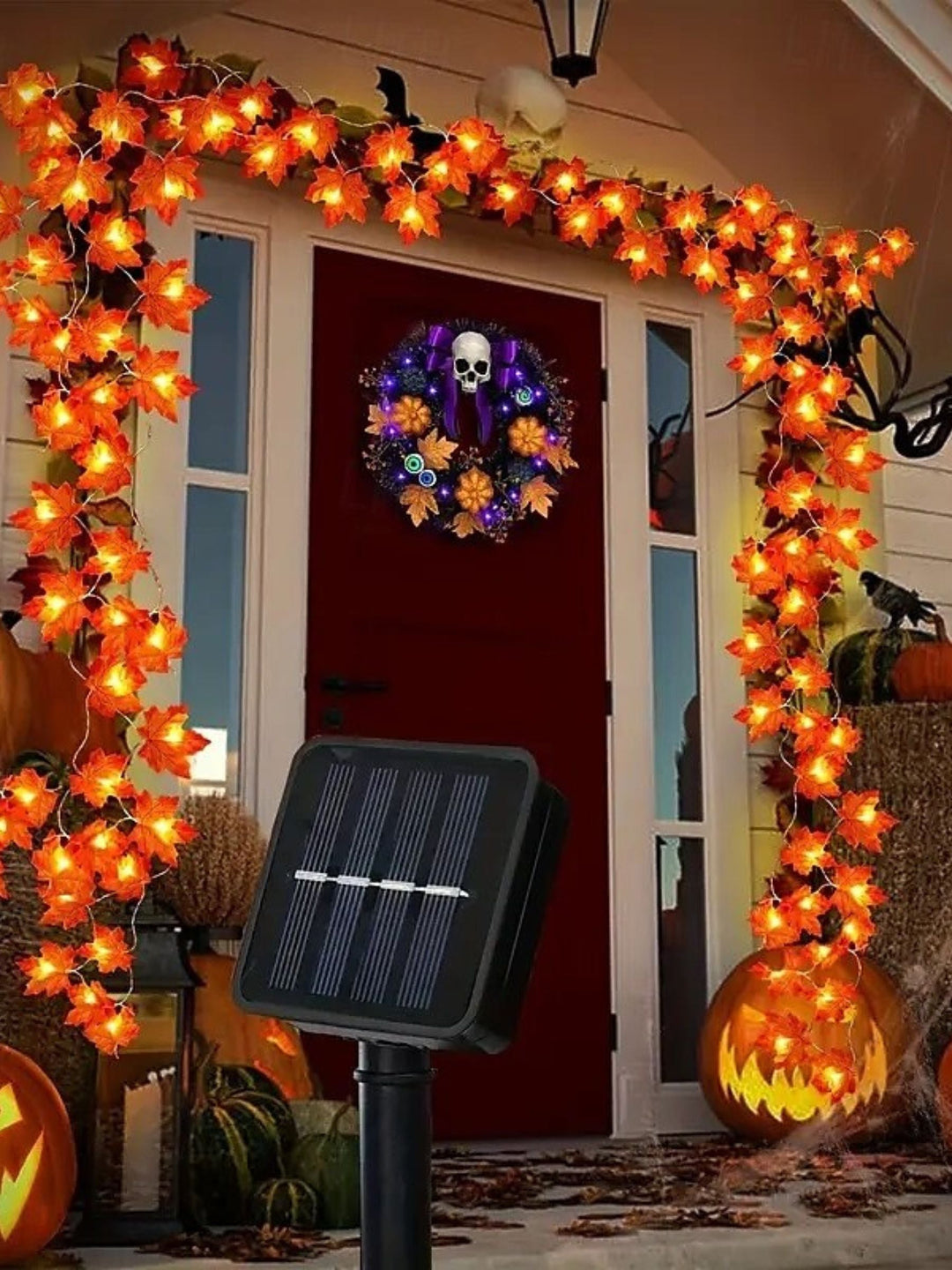 Guirlande Lumineuse D'Ambiance en Feuille D'Érable Artificielle pour Halloween/Automne