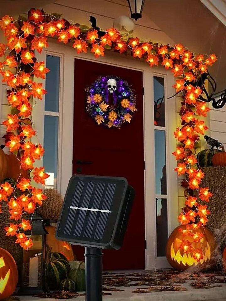Guirlande Lumineuse D'Ambiance en Feuille D'Érable Artificielle pour Halloween/Automne