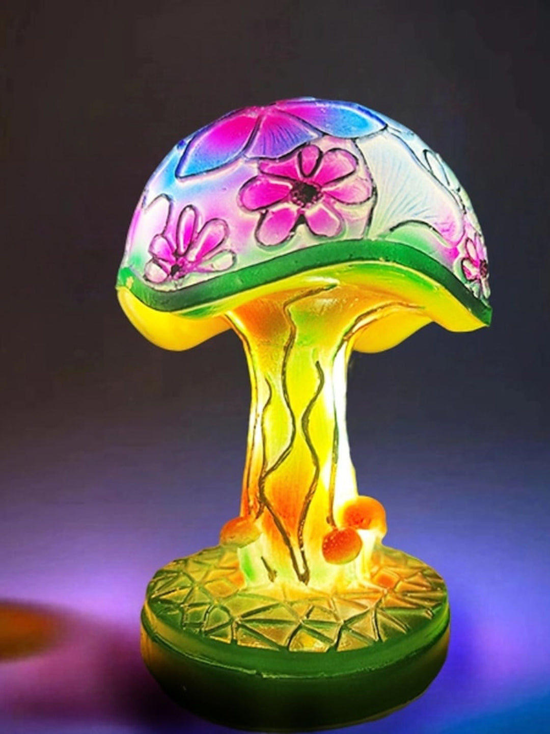 Veilleuse en Forme de Champignon en Vitrail Imitation Exquise pour Halloween