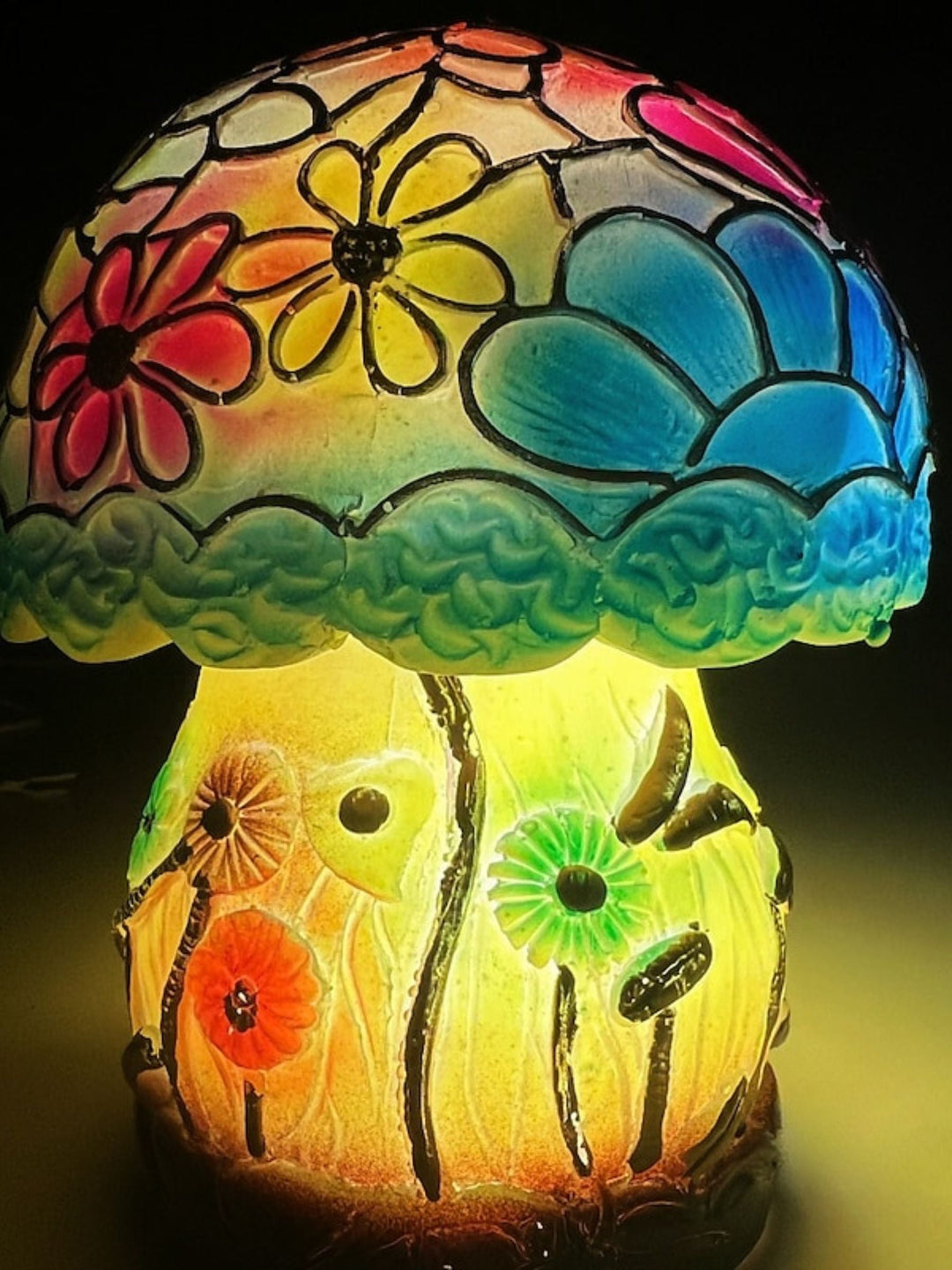 Veilleuse en Forme de Champignon en Vitrail Imitation Exquise pour Halloween