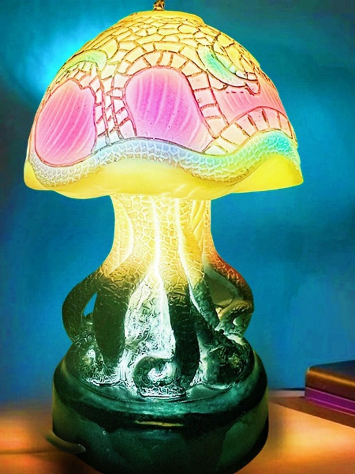 Veilleuse en Forme de Champignon en Vitrail Imitation Exquise pour Halloween