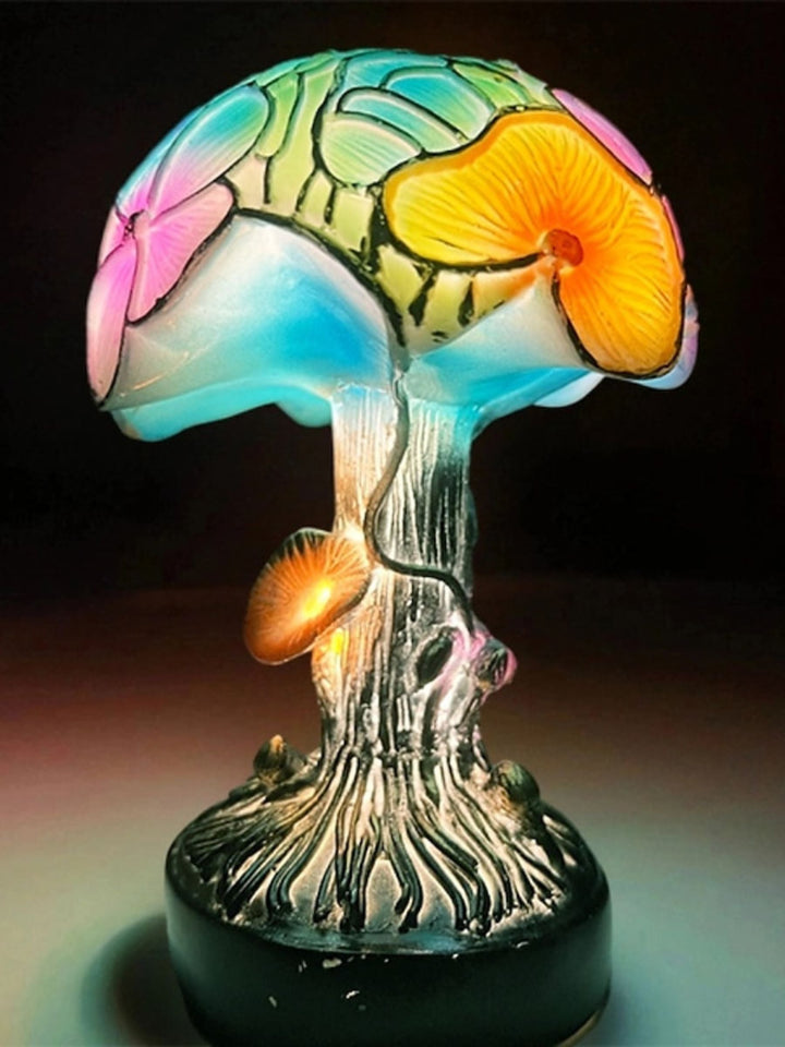 Veilleuse en Forme de Champignon en Vitrail Imitation Exquise pour Halloween