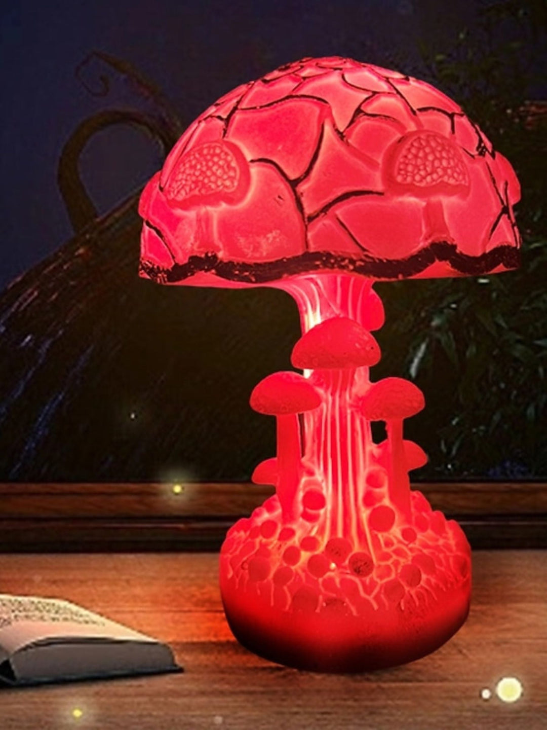 Veilleuse en Forme de Champignon en Vitrail Imitation Exquise pour Halloween