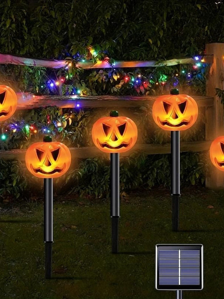 Lanterne Solaire de Décoration D'Horreur avec Tête de Mort et Citrouille pour Halloween