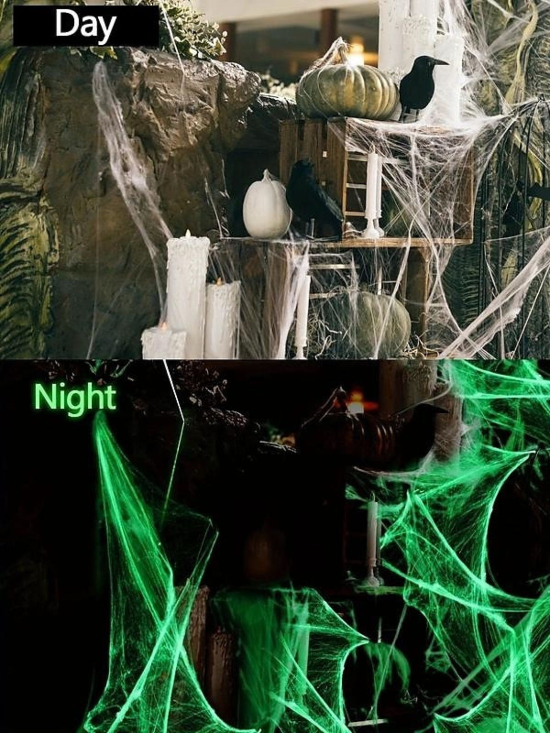 Toiles D'Araignée Extensibles Blanches Phosphorescentes pour Halloween, Accessoires de Décoration pour Fête Masquée