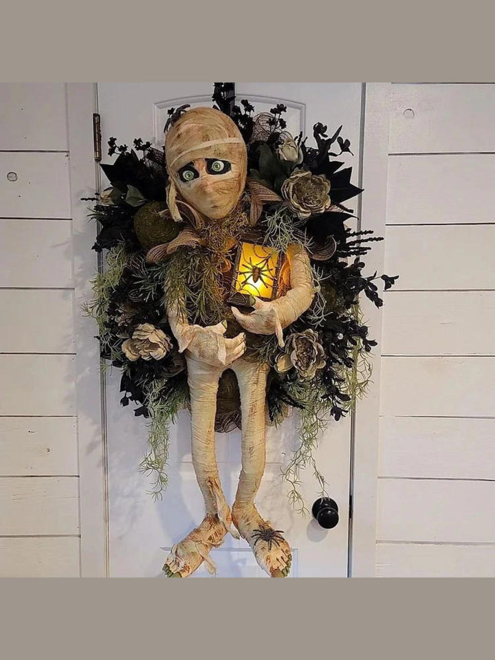 Couronne de Momie Effrayante pour Halloween - Décoration à Suspendre - Accessoires Ronds