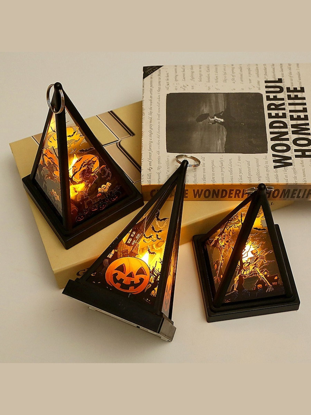 Lanterne Décorative à led Suspendue en Forme de Crâne de Château Triangulaire Vintage pour Halloween