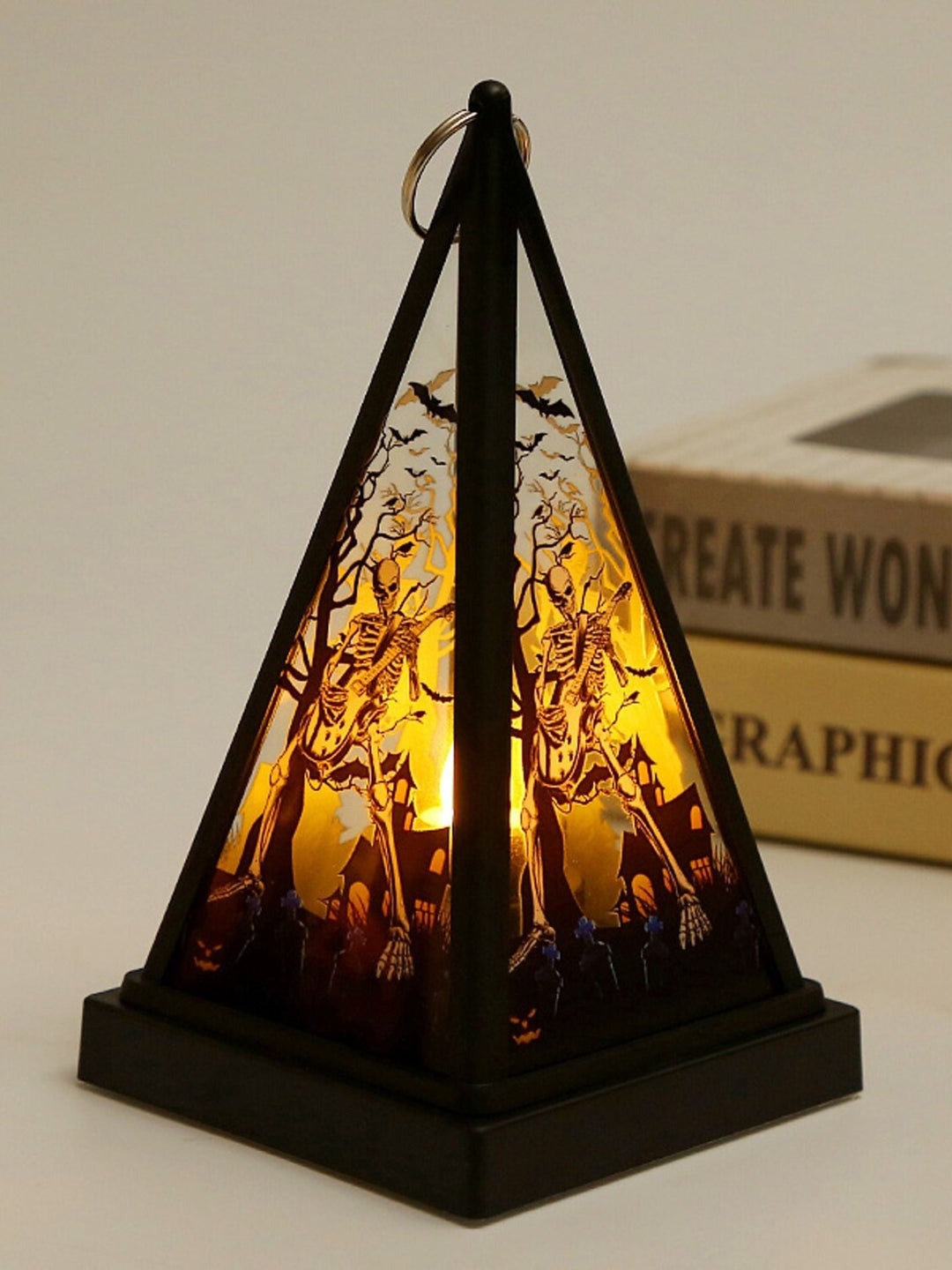 Lanterne Décorative à led Suspendue en Forme de Crâne de Château Triangulaire Vintage pour Halloween