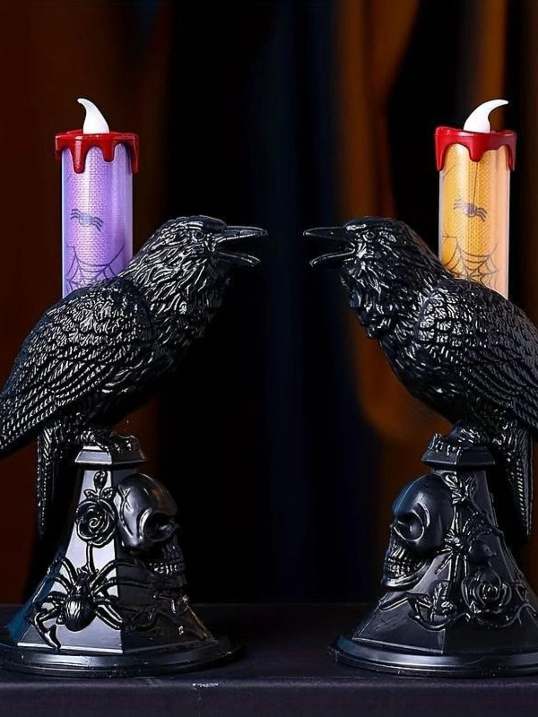 Bougie Décorative Électronique de Bureau en Forme de Corbeau Noir pour Halloween