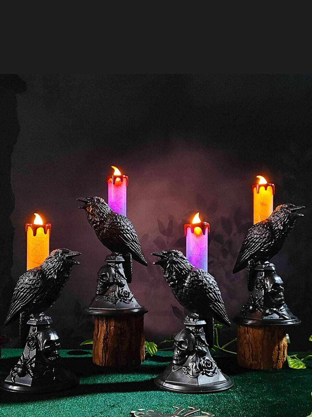 Bougie Décorative Électronique de Bureau en Forme de Corbeau Noir pour Halloween