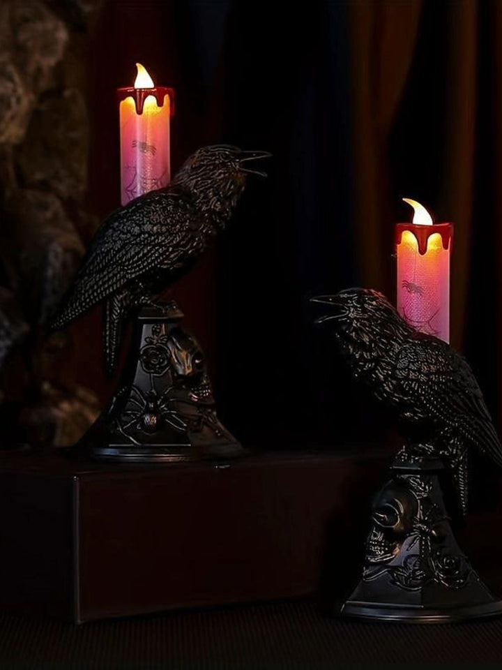 Bougie Décorative Électronique de Bureau en Forme de Corbeau Noir pour Halloween
