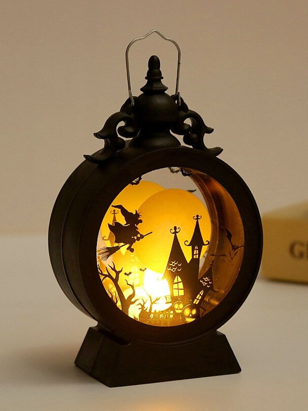 Lanterne Ronde Suspendue en Verre Rétro Noir, Accessoires de Jardin D'Halloween
