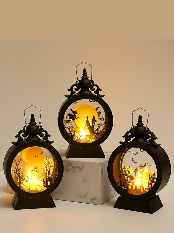 Lanterne Ronde Suspendue en Verre Rétro Noir, Accessoires de Jardin D'Halloween