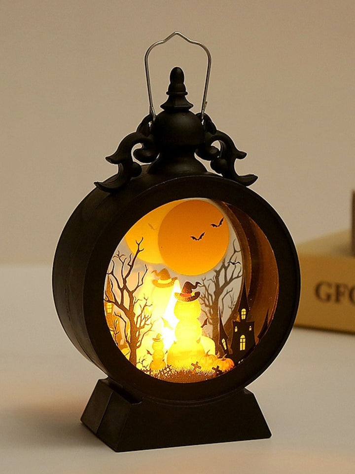 Lanterne Ronde Suspendue en Verre Rétro Noir, Accessoires de Jardin D'Halloween