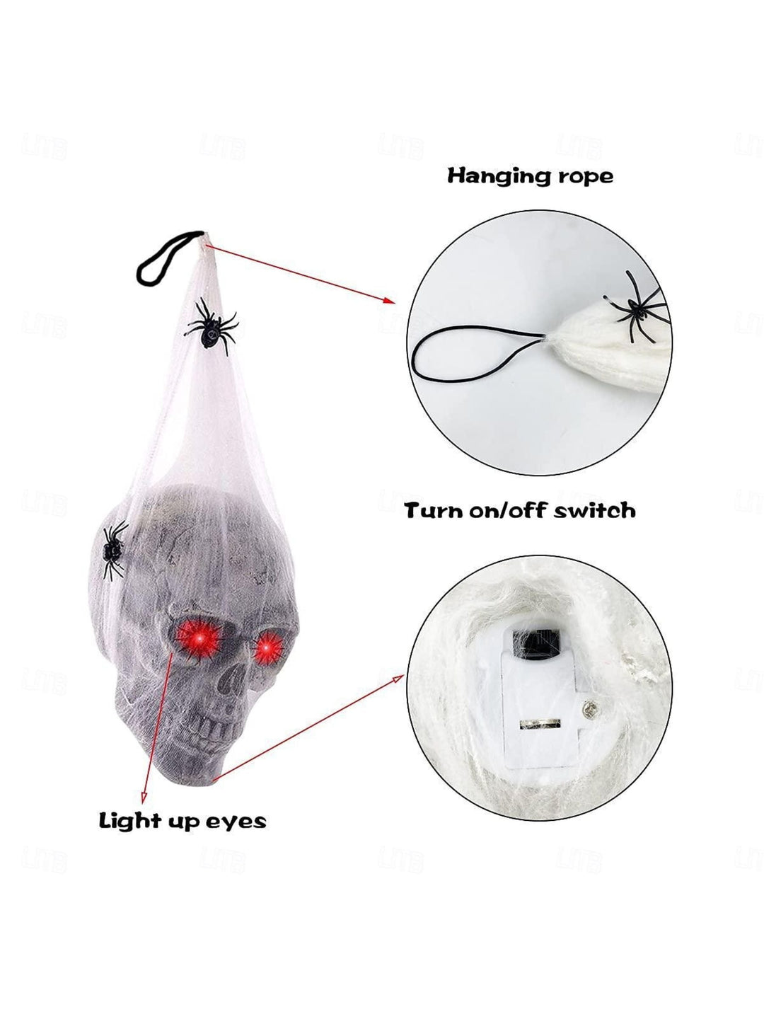 Décoration à Suspendre en Forme de Crâne et de Toile D'Araignée Aux Yeux Brillants pour Halloween