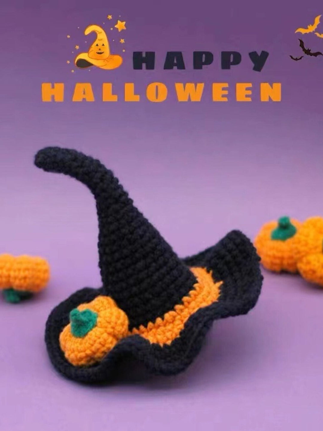Chapeau de Sorcière en Tricot Bleu Foncé Mignon en Forme de Citrouille pour Halloween, Accessoires de Tir pour Animaux de Compagnie