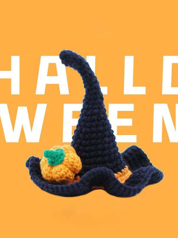 Chapeau de Sorcière en Tricot Bleu Foncé Mignon en Forme de Citrouille pour Halloween, Accessoires de Tir pour Animaux de Compagnie