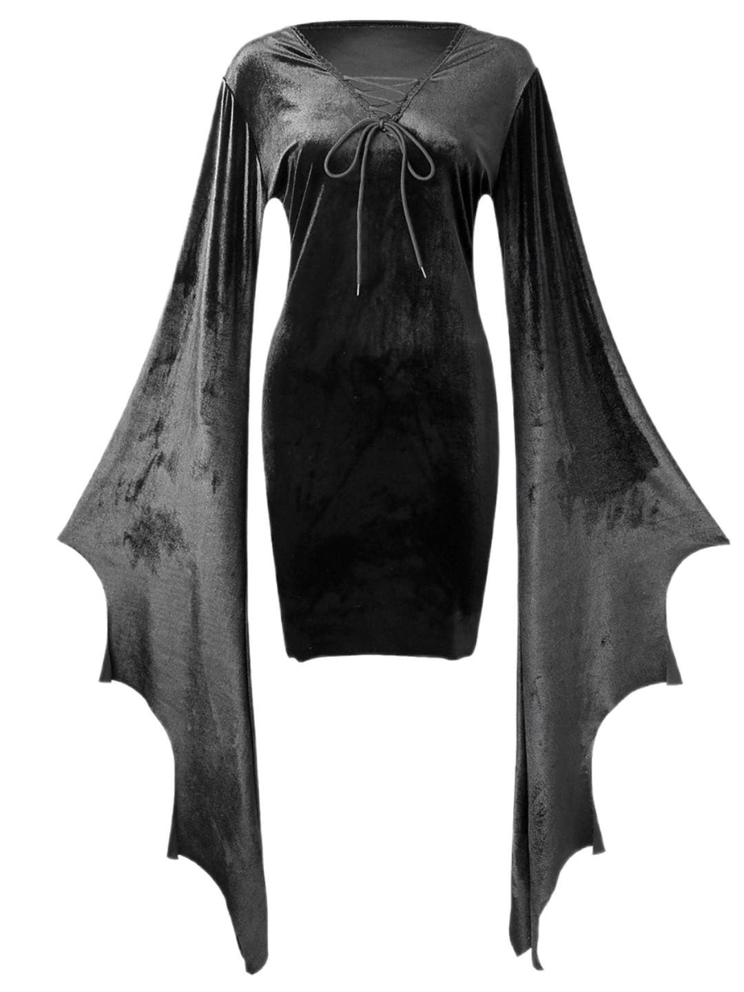 Robe Fourreau/Colonne Verte à Col en V et Manches Longues Chauve-Souris, Courte/Mini, pour Costume de Spectacle D'Halloween