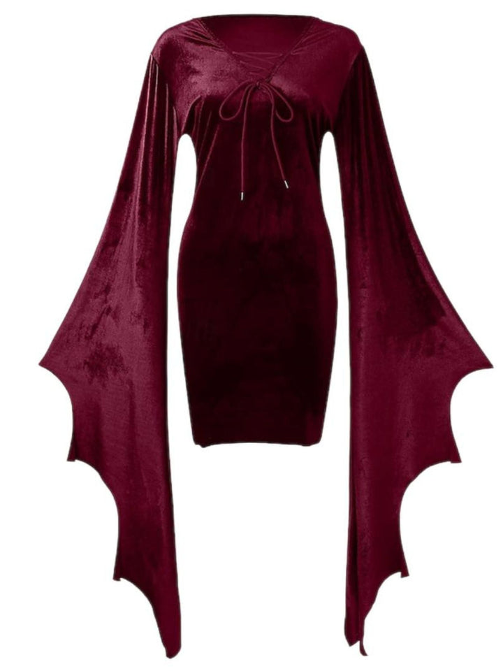 Robe Fourreau/Colonne Verte à Col en V et Manches Longues Chauve-Souris, Courte/Mini, pour Costume de Spectacle D'Halloween