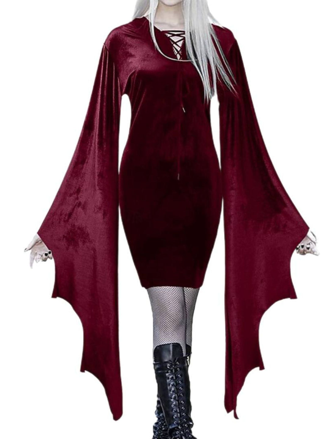 Robe Fourreau/Colonne Verte à Col en V et Manches Longues Chauve-Souris, Courte/Mini, pour Costume de Spectacle D'Halloween