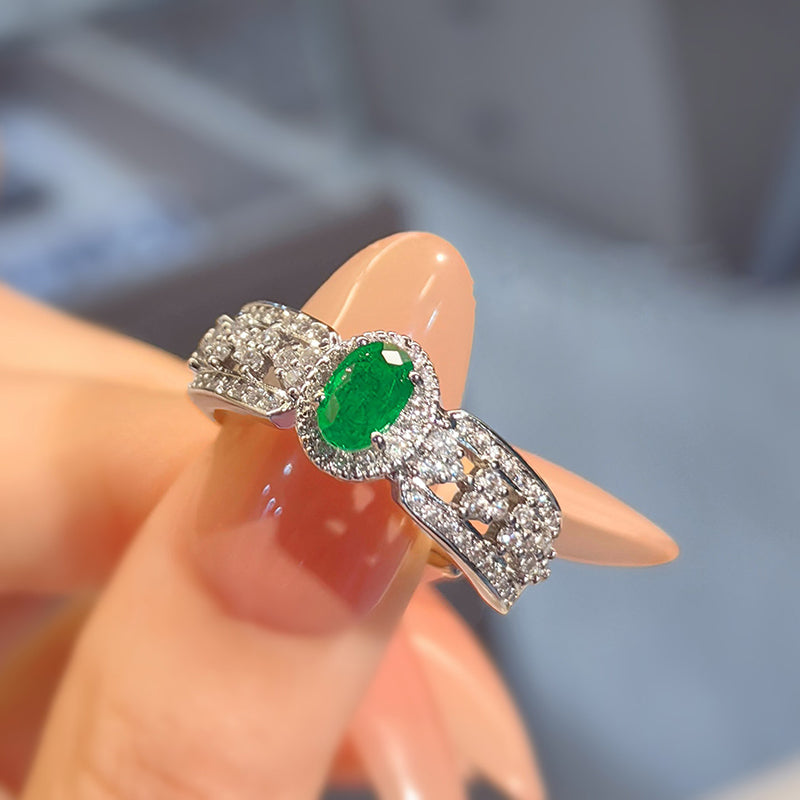 Bague Vintage Minimaliste Exquise Avec Pierres Précieuses Émeraude Et Strass