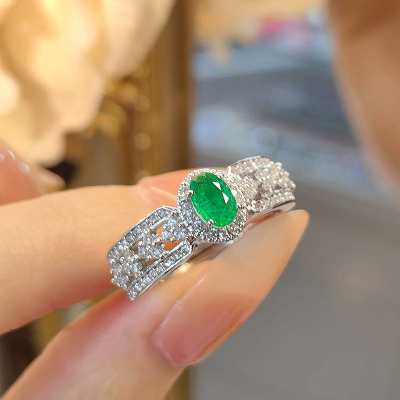 Bague Vintage Minimaliste Exquise Avec Pierres Précieuses Émeraude Et Strass
