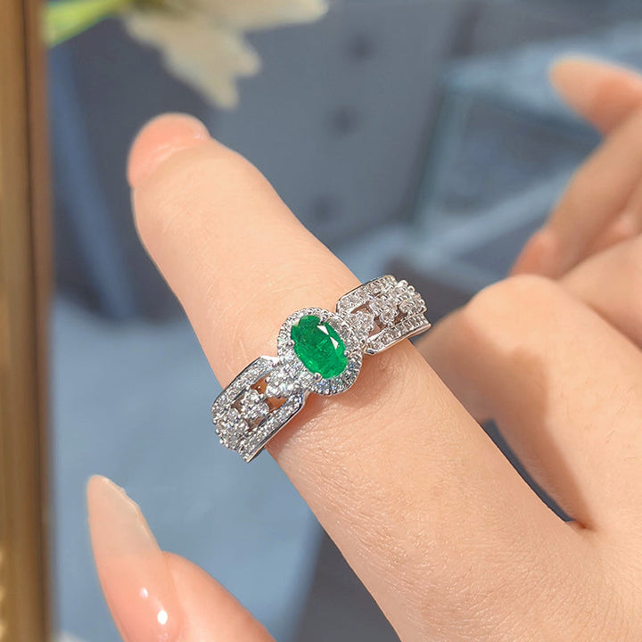 Bague Vintage Minimaliste Exquise Avec Pierres Précieuses Émeraude Et Strass