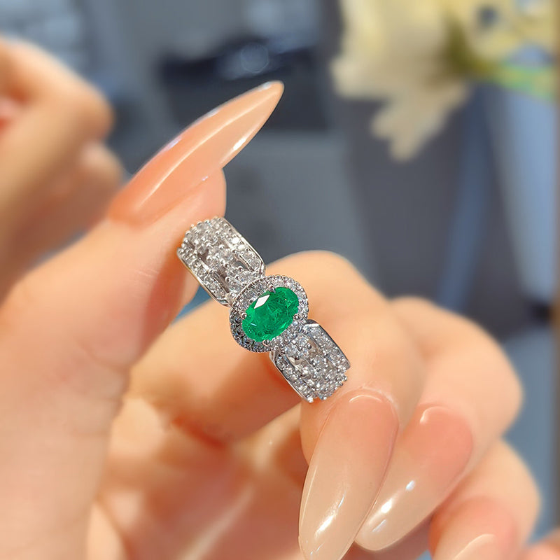 Bague Vintage Minimaliste Exquise Avec Pierres Précieuses Émeraude Et Strass