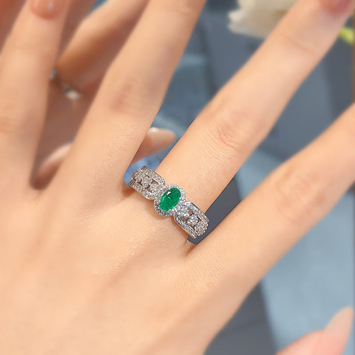 Bague Vintage Minimaliste Exquise Avec Pierres Précieuses Émeraude Et Strass