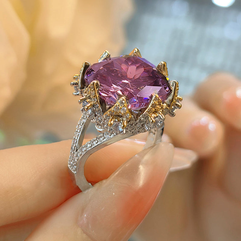 Bague De Luxe Vintage En Pierre Précieuse Avec Nid D'Oiseau Carré