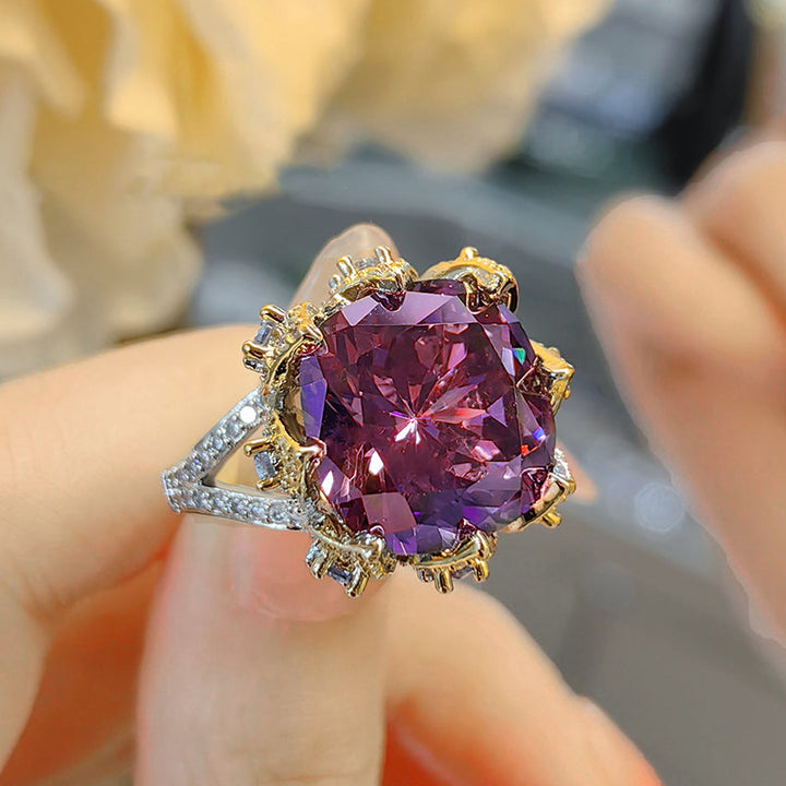 Bague De Luxe Vintage En Pierre Précieuse Avec Nid D'Oiseau Carré