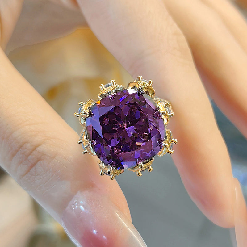 Bague De Luxe Vintage En Pierre Précieuse Avec Nid D'Oiseau Carré