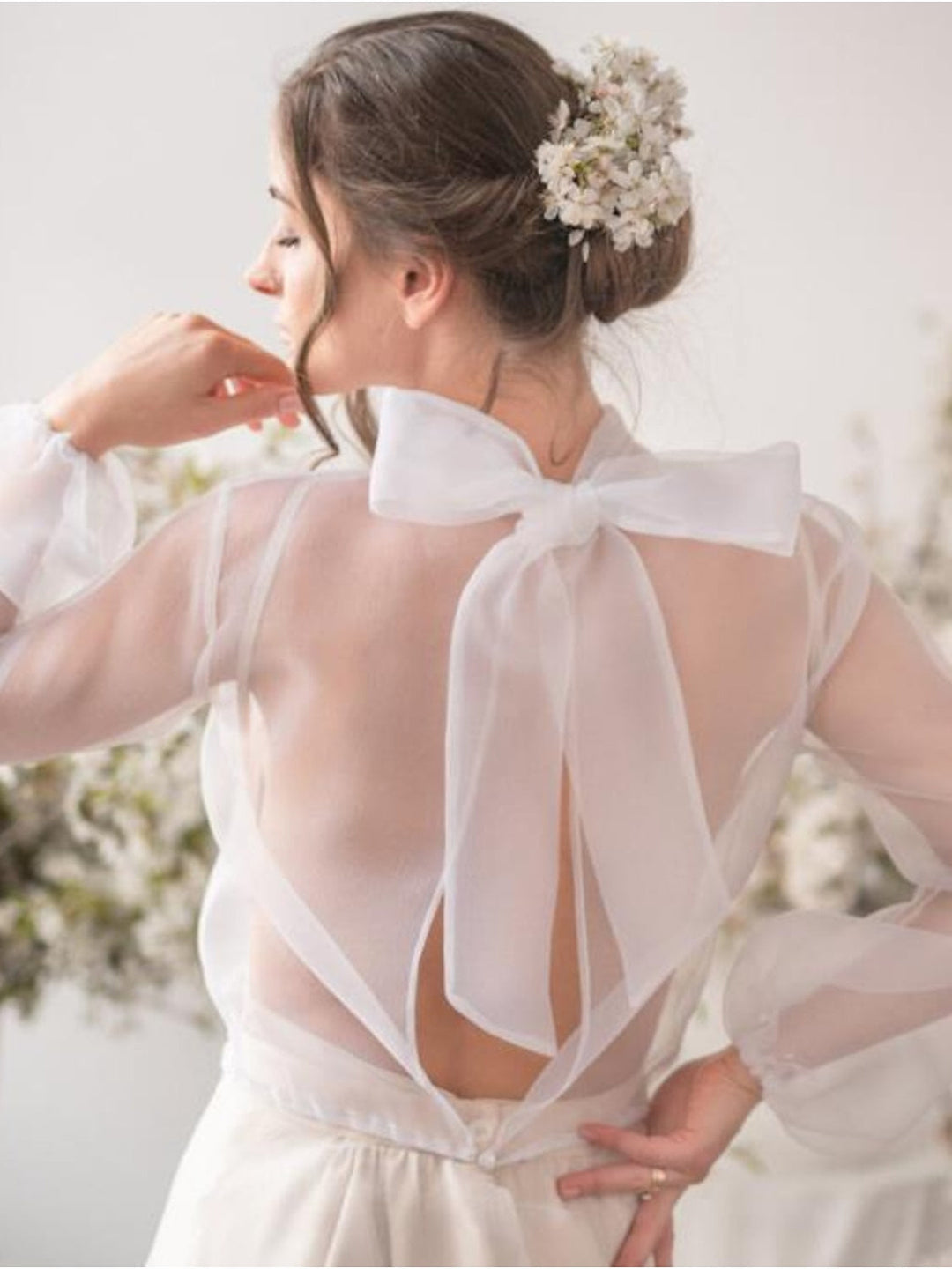 Boléro Voiles Manteaux / Vestes Manches Longues Organza de Mariée Enveloppes de Mariage avec Nœud Papillon