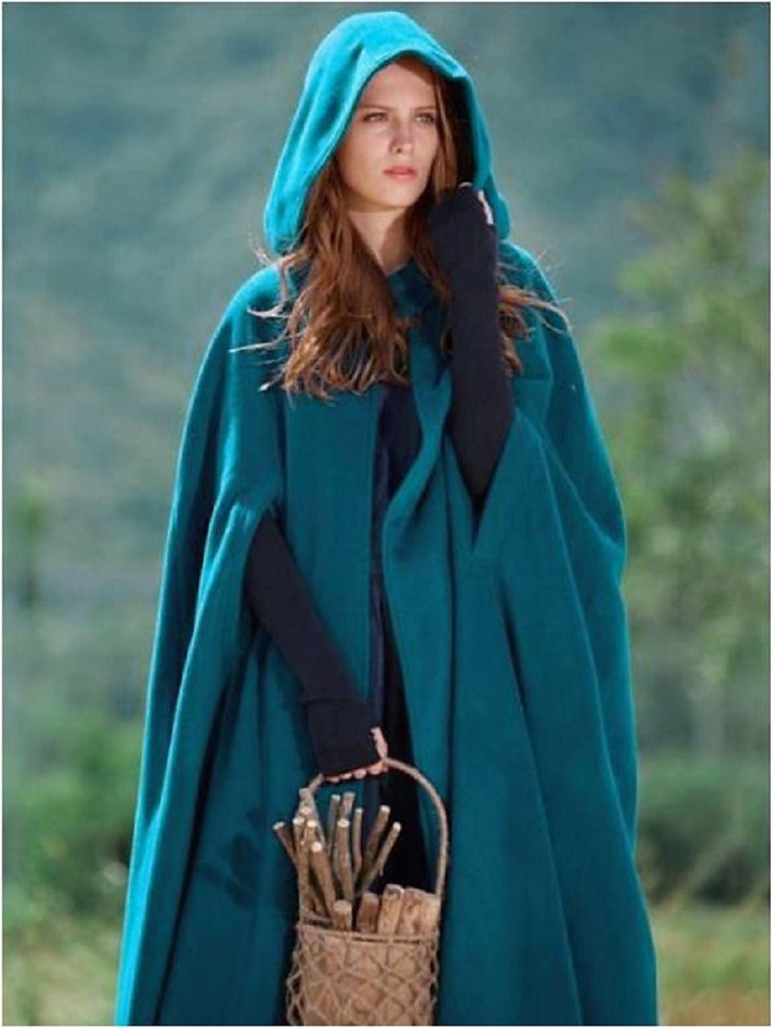 Cape Longue à Capuche Verte Foncée Vintage Médiévale pour Adulte