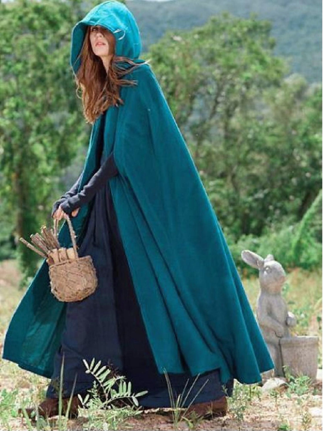 Cape Longue à Capuche Verte Foncée Vintage Médiévale pour Adulte