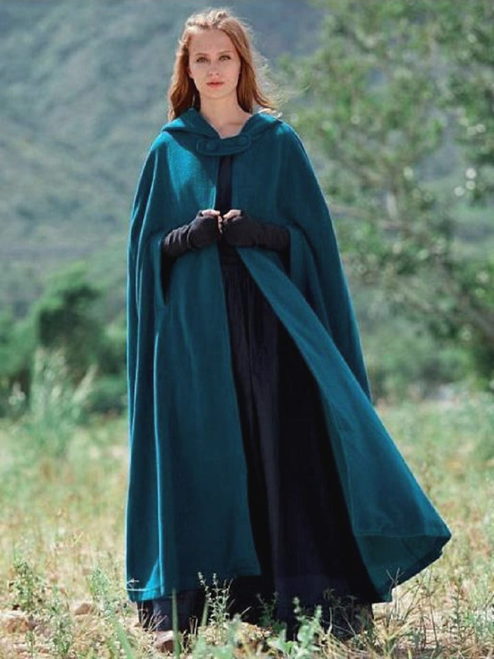 Cape Longue à Capuche Verte Foncée Vintage Médiévale pour Adulte