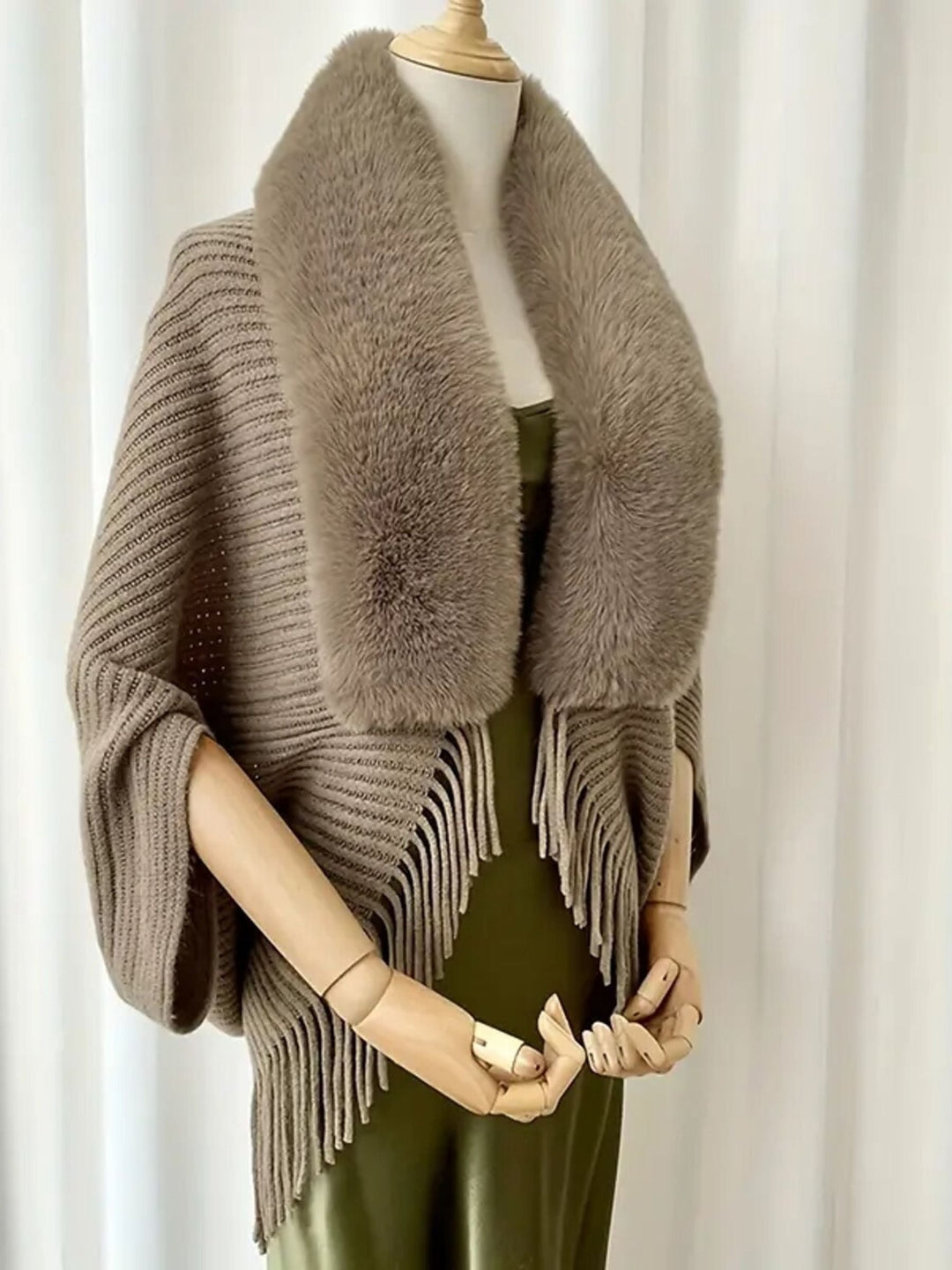 Châle/Enveloppe Tendance à Manches Longues en Imitation Cachemire Kaki pour Femme