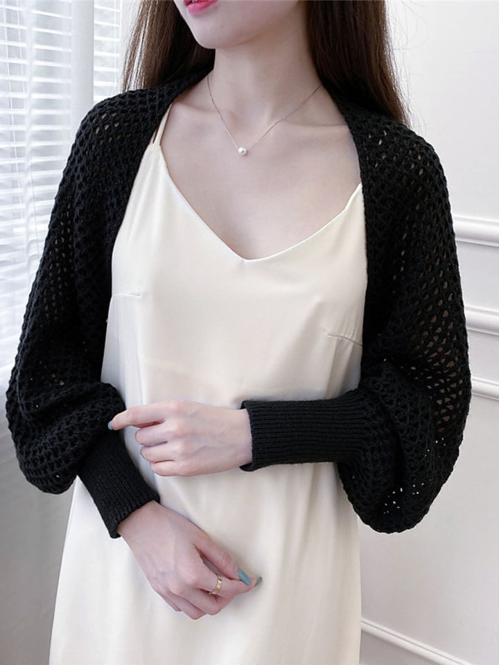 Boléro Enveloppant pour Femme, Tricot Décontracté à Manches Longues avec Couleur Unie