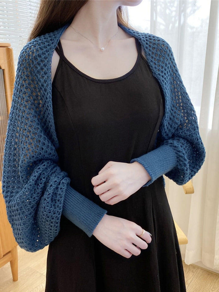 Boléro Enveloppant pour Femme, Tricot Décontracté à Manches Longues avec Couleur Unie
