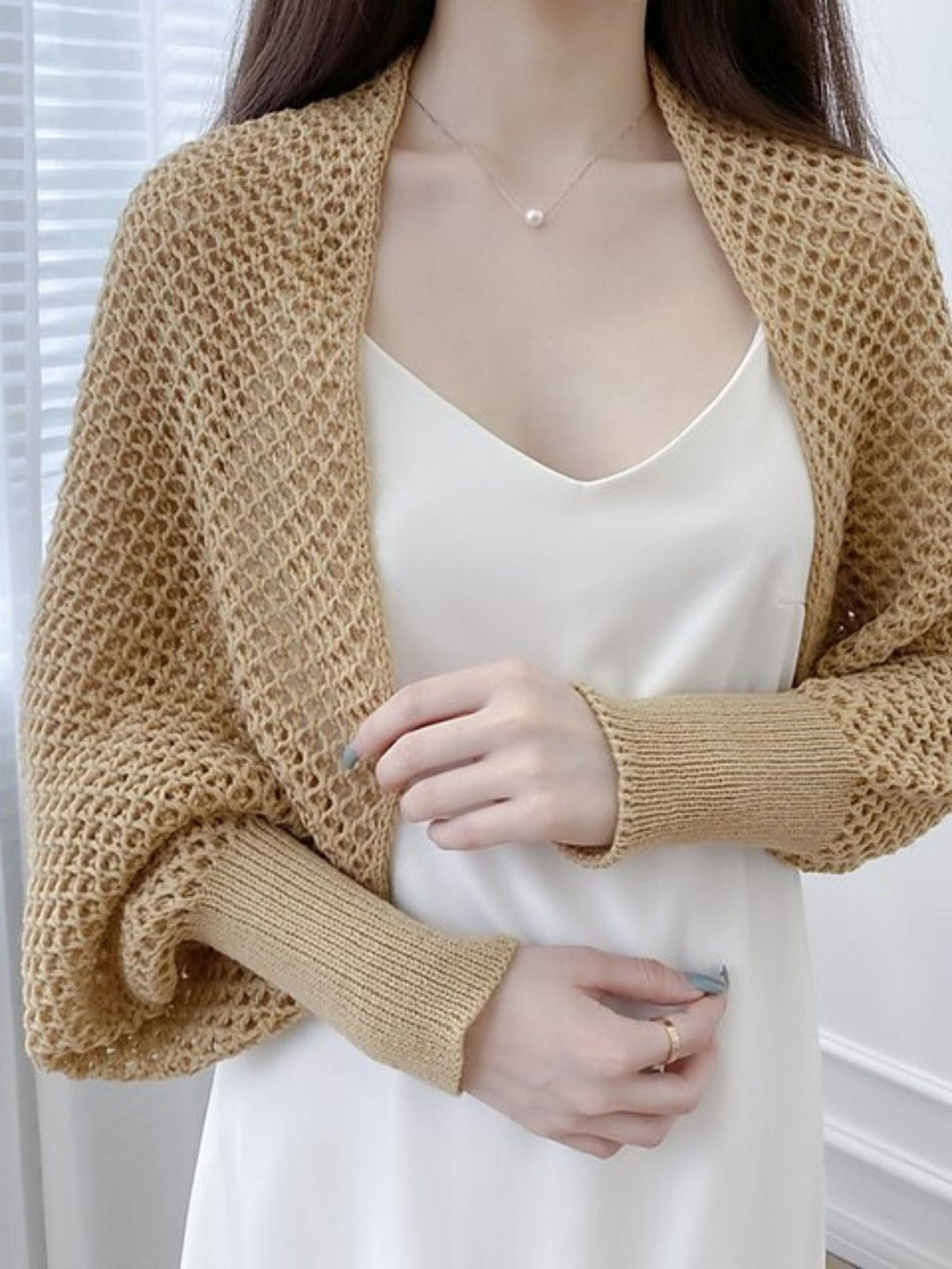 Boléro Enveloppant pour Femme, Tricot Décontracté à Manches Longues avec Couleur Unie