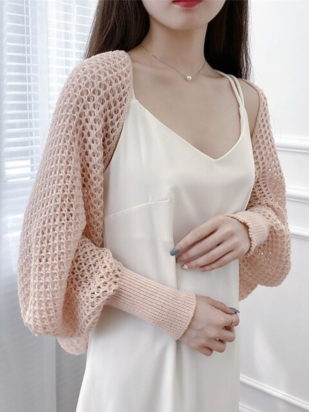 Boléro Enveloppant pour Femme, Tricot Décontracté à Manches Longues avec Couleur Unie