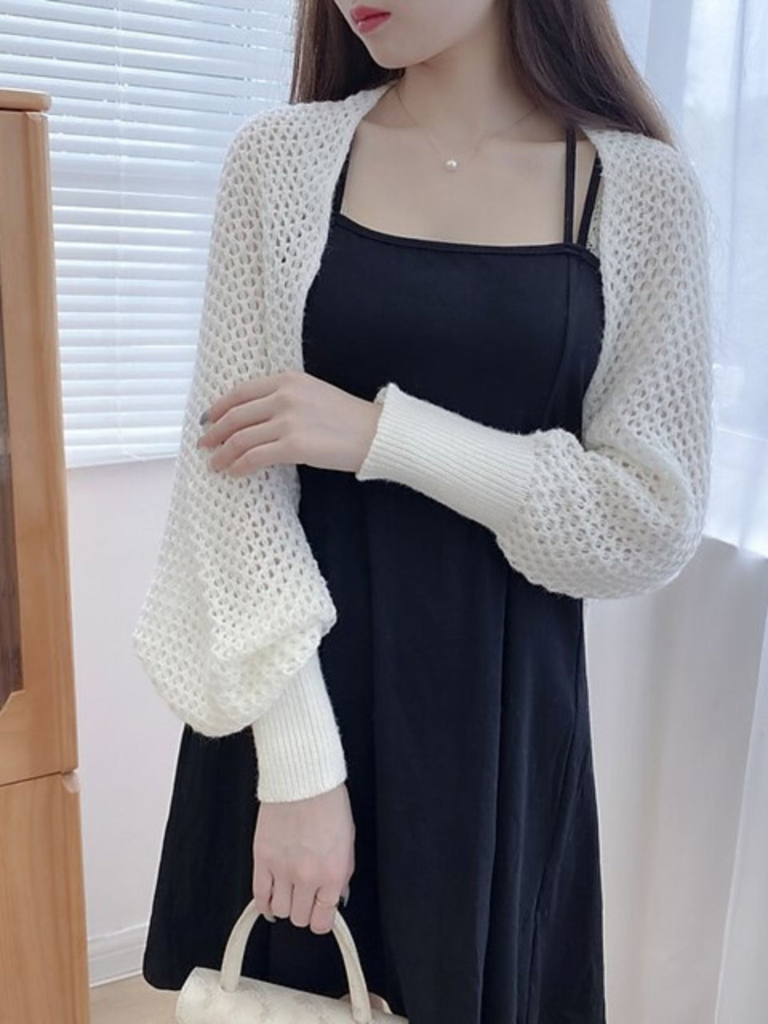 Boléro Enveloppant pour Femme, Tricot Décontracté à Manches Longues avec Couleur Unie