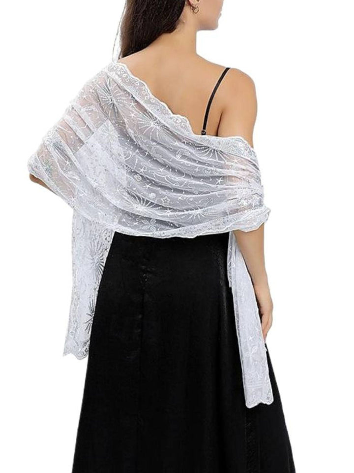 Châle de Mariage Rétro Délicat avec Broderie Étoile et Lune pour Femme