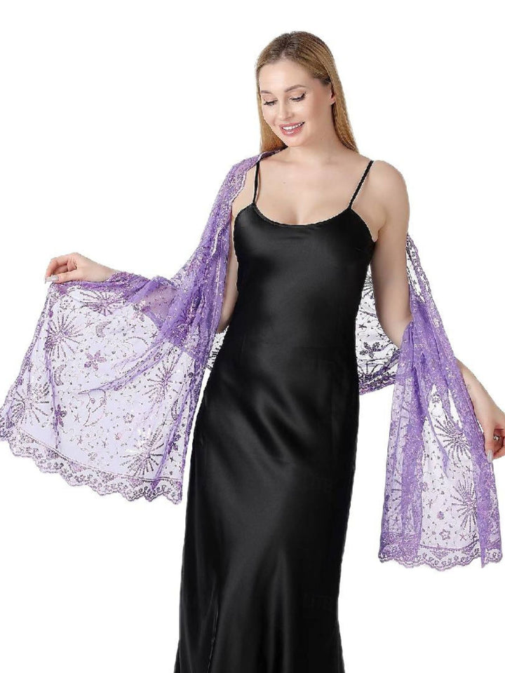 Châle de Mariage Rétro Délicat avec Broderie Étoile et Lune pour Femme