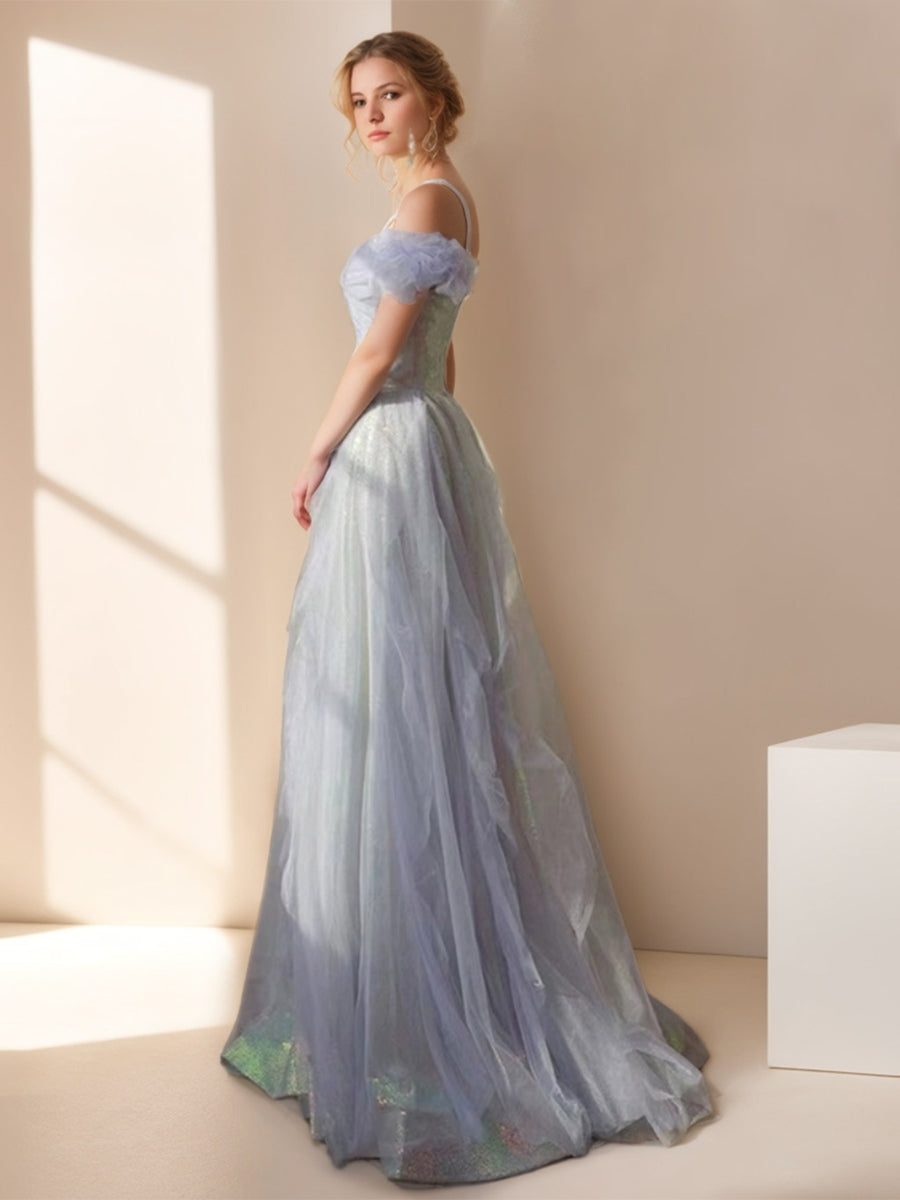 Robe soirée ligne A cœur élégante, sequins, longueur sol