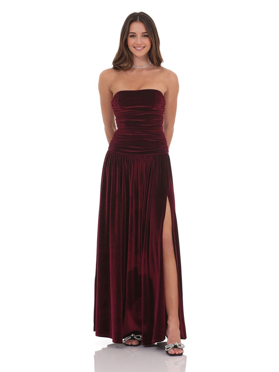 Robe A/Princesse en Velours Ruché