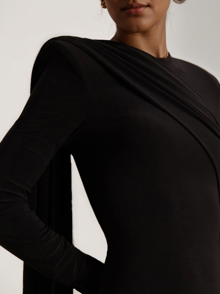Gaine/Colonne Robe Mini à col montant et drapé avec écharpe