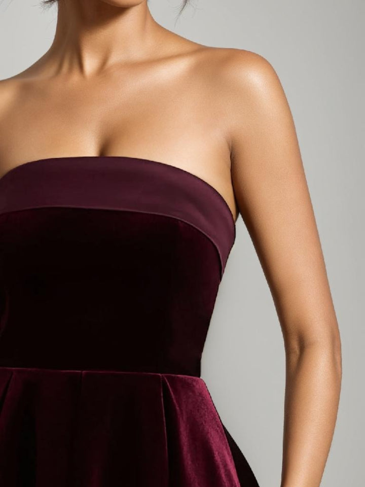 Ligne A/Princesse Robe Mini Bustier sans Bretelles en Velours