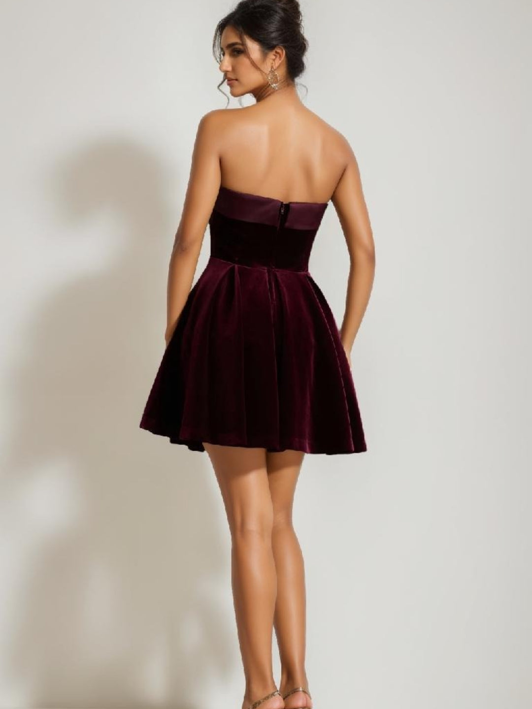 Ligne A/Princesse Robe Mini Bustier sans Bretelles en Velours