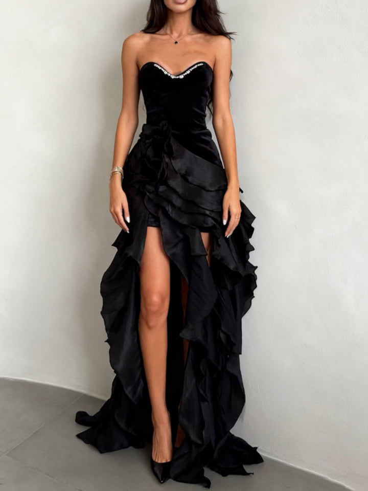 Robe invitée mariage fourreau sans bretelles courte/mini, sans manches perles